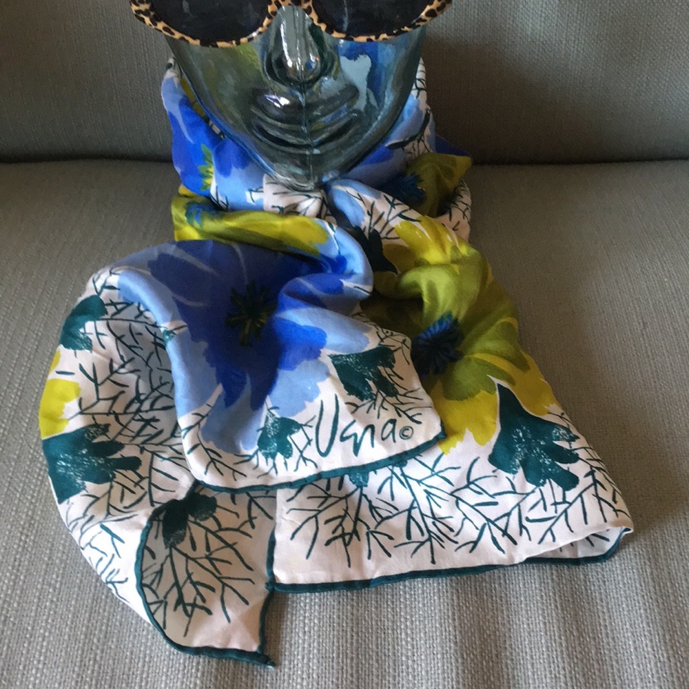 Vintage Vera Scarf imperfect Floral Blues Greens Chartreuse